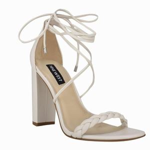 Nine West Monikka Ankle Wrap Heeled Sandals - White - Ireland (AB7281035)